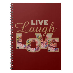 Cuaderno Vive, Ríe, Ama Floral Rústico en Burdeos