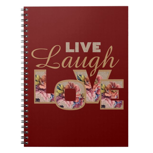 Cuaderno Vive, Ríe, Ama Floral Rústico en Burdeos (Frente)