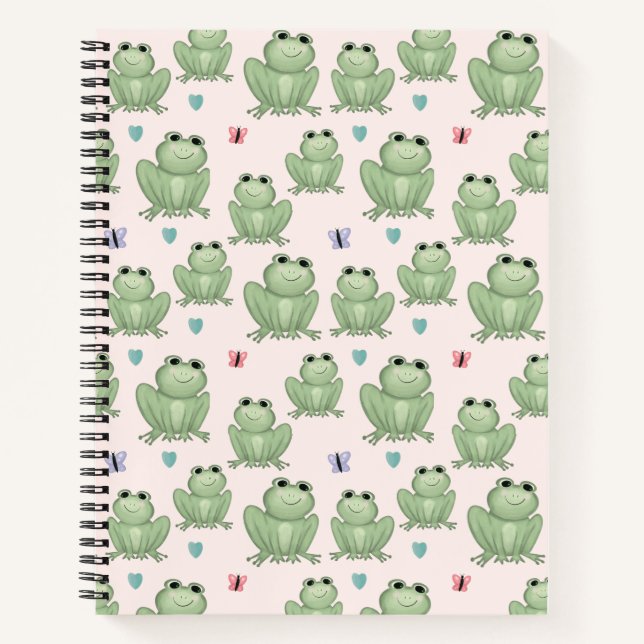 Cuaderno Vivero de rana de acuarela rosa caprichosa (Anverso)