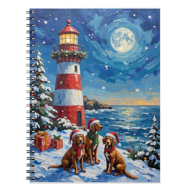 Cuaderno Vizsla Christmas Lighthouse Holiday (Frente)