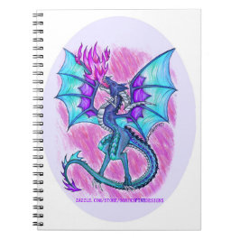Cuaderno Volador azul morado y dragón rosa, fuego respirato