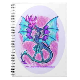 Cuaderno Volador azul morado y dragón rosa, fuego respirato