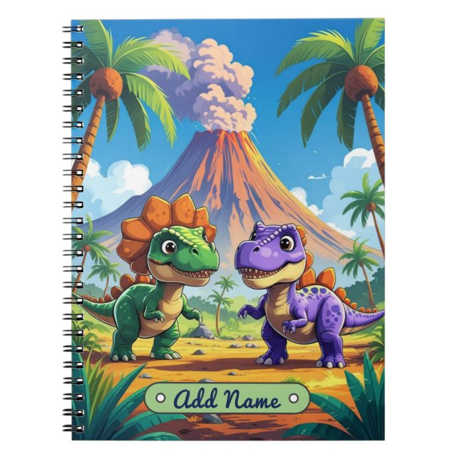 Cuaderno Volcánico de Dinosaurio Adorable – Nombre (Frente)