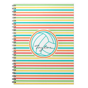 Cuaderno Voleibol con nombre; franjas de arco iris brillant