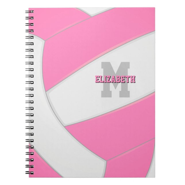 Cuaderno voleibol de chicas blancos personalizados rosa (Frente)