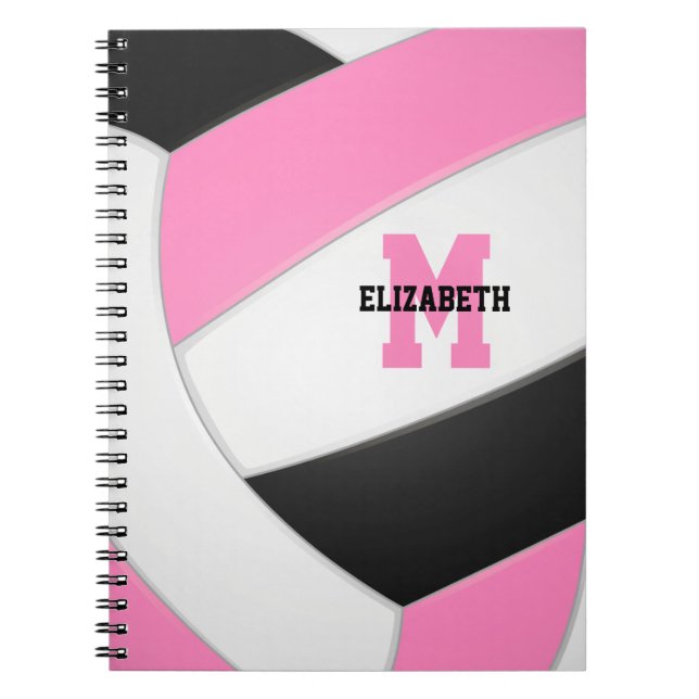 Cuaderno voleibol femenino personalizado rosa negro (Frente)