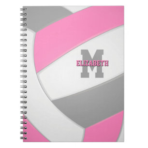 Cuaderno voleibol giratorio personalizado gris rosa