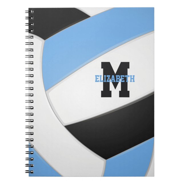 Cuaderno voleibol personalizado azul claro blanco negro (Frente)