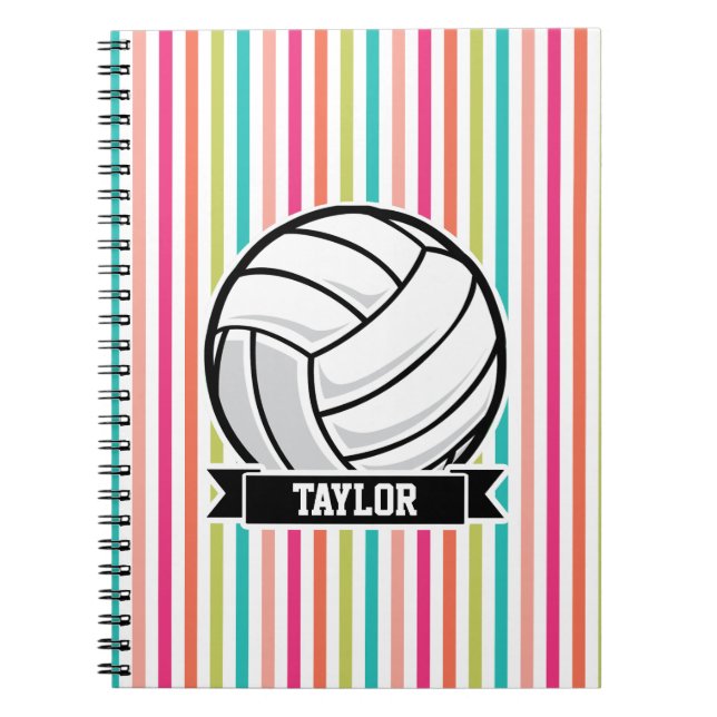 Cuaderno Voleibol personalizado en franjas coloridas (Frente)