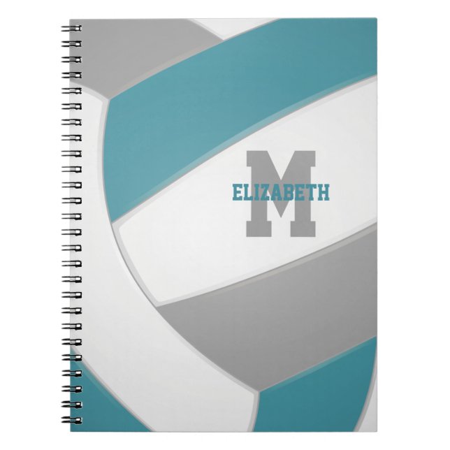 Cuaderno voleibol personalizado gris verde azulado (Frente)