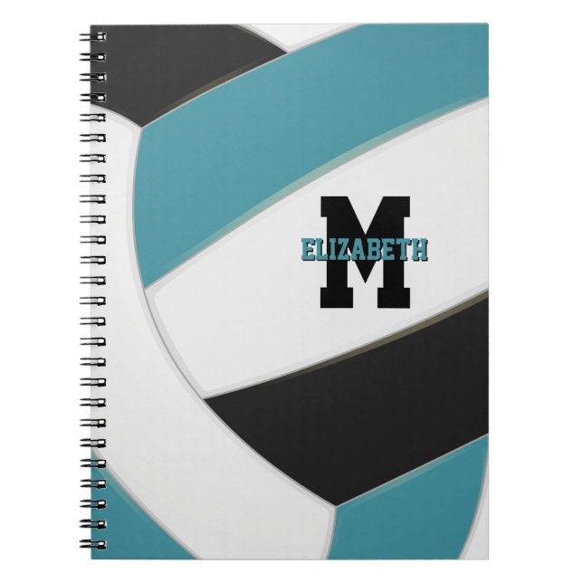 Cuaderno Voleibol personalizado negro verde azulado (Frente)