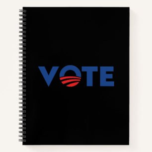Cuaderno Votar por un demócrata de la tipografía roja y azu