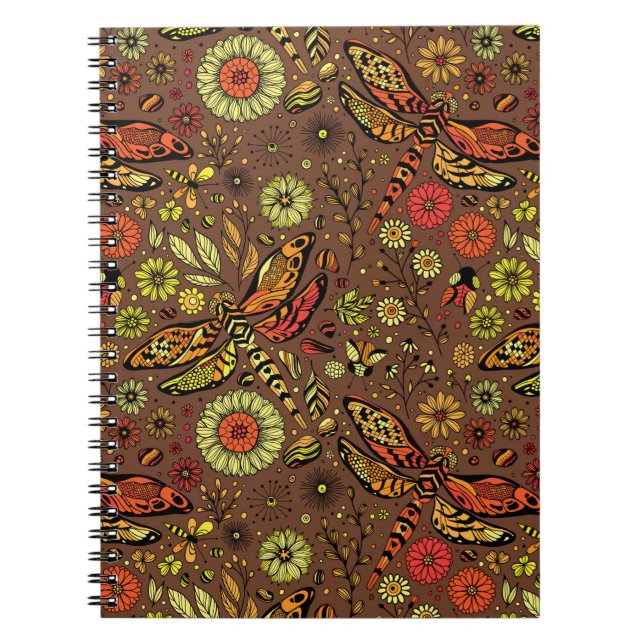 Cuaderno Vuela, vuela libélula sobre canela marrón (Frente)