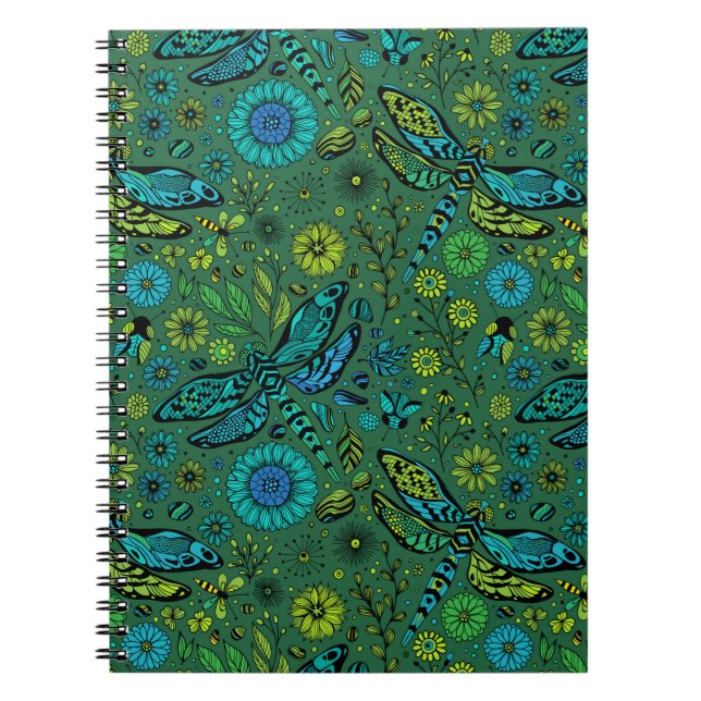 Cuaderno Vuela, vuela libélula sobre esmeralda verde (Frente)