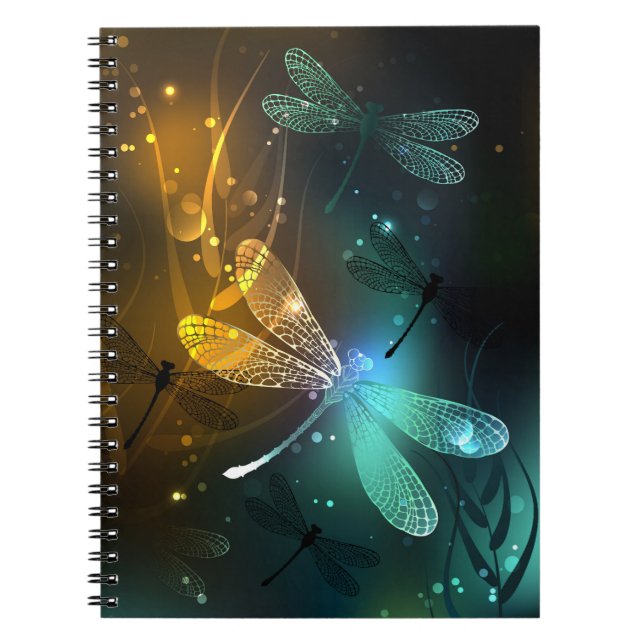 Cuaderno Vuelo de libélula luminosa verde (Frente)