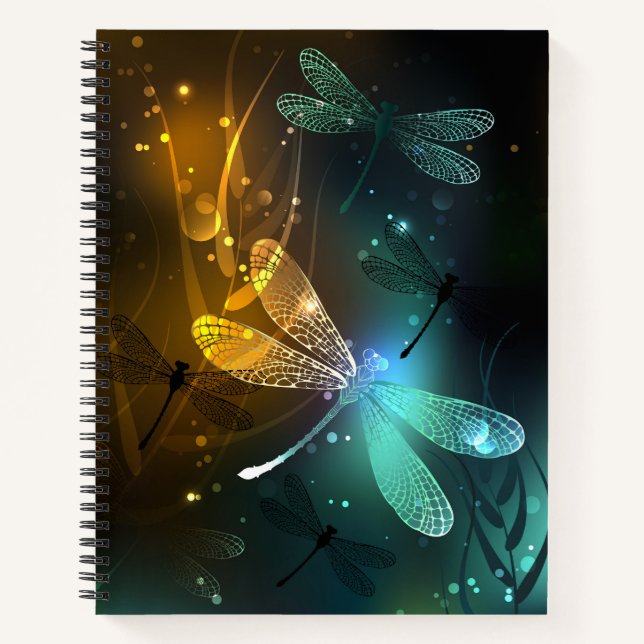 Cuaderno Vuelo de libélula luminosa verde (Anverso)