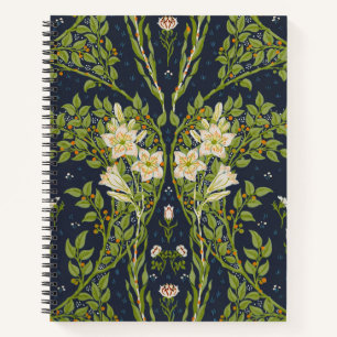 Cuaderno Walter Crane Vintage Navy Patrón de Lirio Blanco