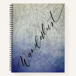 Cuaderno Wanderlust Blue Ombre Watercolor Vintage Mapa del