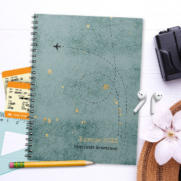 Cuaderno Wanderlust Name Airplane Dark Blue Gold Travel