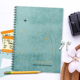 Cuaderno Wanderlust Name Airplane Green Blue Gold Travel