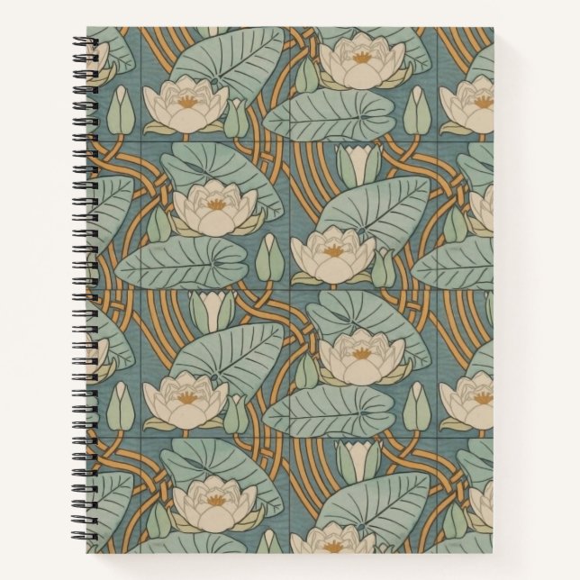 Cuaderno Water Lilies Lily Naturaleza Art Nouveau (Anverso)