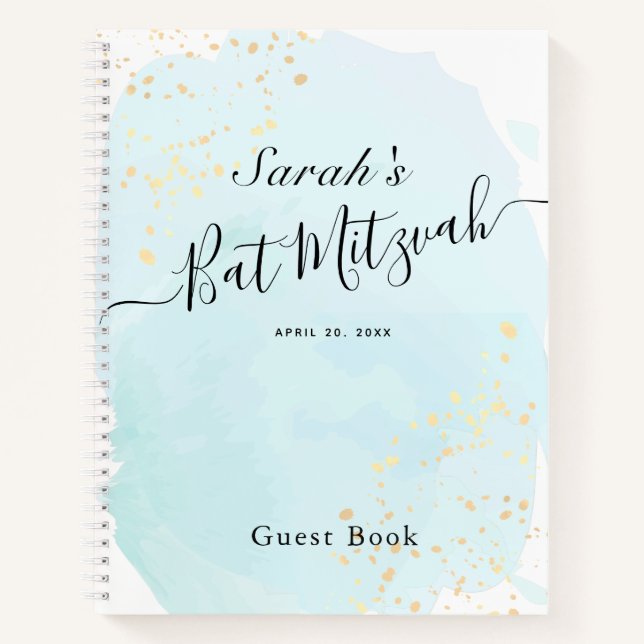 Cuaderno Watercolor Blue x Gold Bat Mitzvah Guest Book (Anverso)