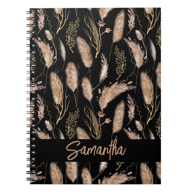 Cuaderno Watercolor Boho Moda Pampas Patrón de gramíneas ne (Frente)