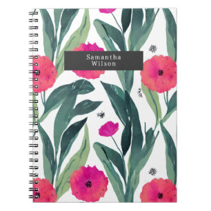 Cuaderno Watercolor Botanical Poppies Floral Pattern 