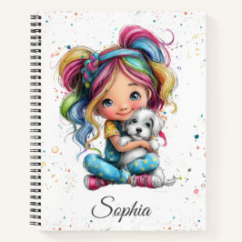 Cuaderno Watercolor Cute Quirky Girl with Puppy