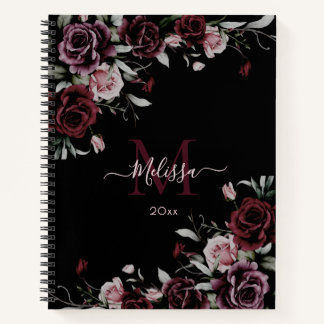 Cuaderno Watercolor Dark Moody Roses Monogram Black