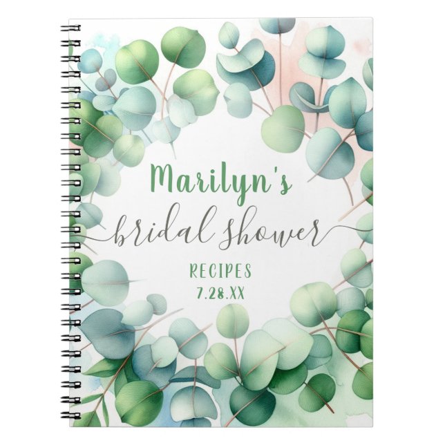 Cuaderno Watercolor Eucalyptus Bridal Shower Personalizado (Frente)