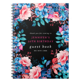 Cuaderno Watercolor Floral 30th Birthday Guest Book Black