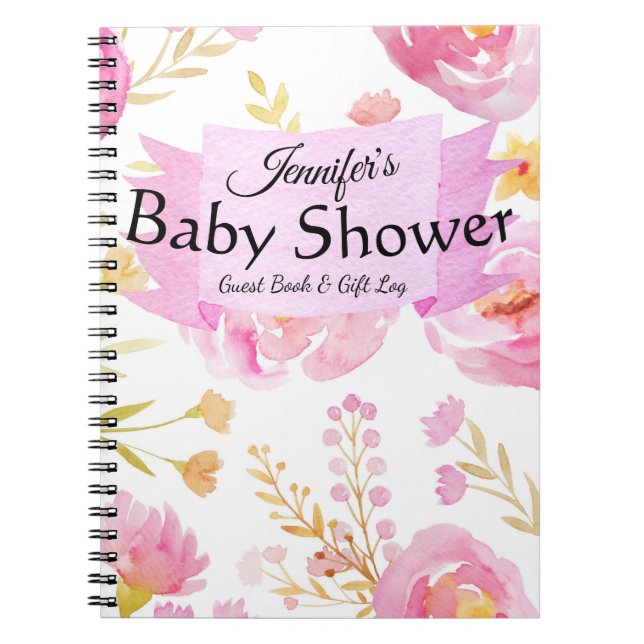 Cuaderno Watercolor Floral Baby Shower Gift Log & Guest (Frente)