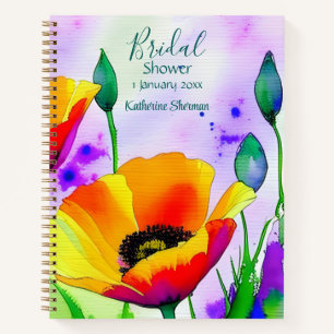 Cuaderno Watercolor Floral California Poppies Bridal Shower