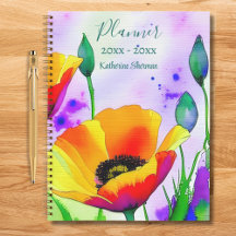 Watercolor Floral California Poppies Personalizado