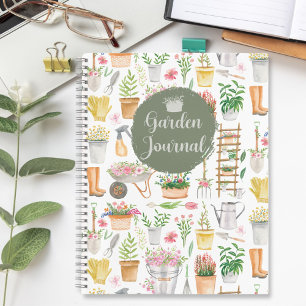 Cuaderno Watercolor Floral Gardening Tools Garden Journal