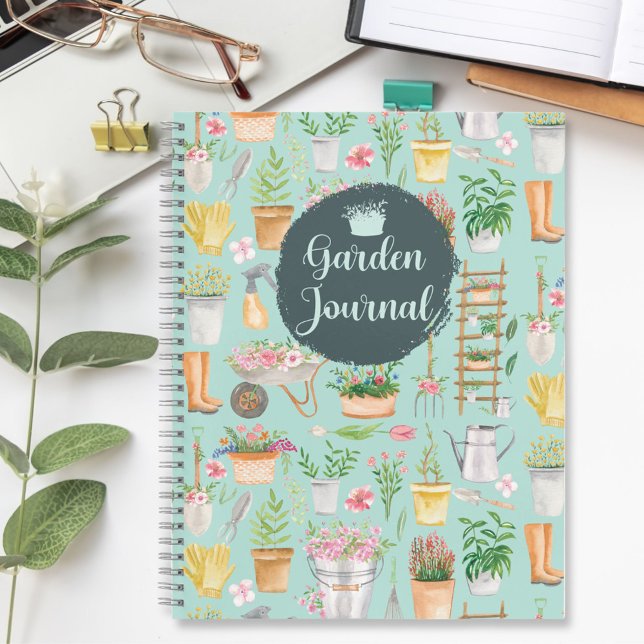 Cuaderno Watercolor Floral Gardening Tools Garden Journal (In situ)