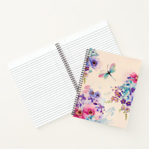 Cuaderno Watercolor Floral Mariposa Jardín Purpurina