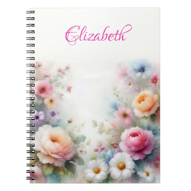 Cuaderno Watercolor Flowers Painting Elegant Template Cute (Frente)