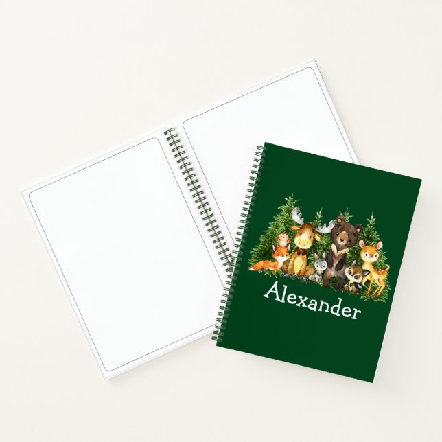 Cuaderno Watercolor Forest Animals Trees Green Drawing (Interior)