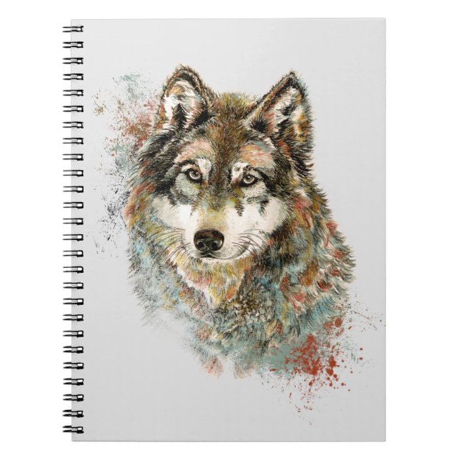 Cuaderno Watercolor Grey Wolf Wildlife Animal Nature Art (Frente)