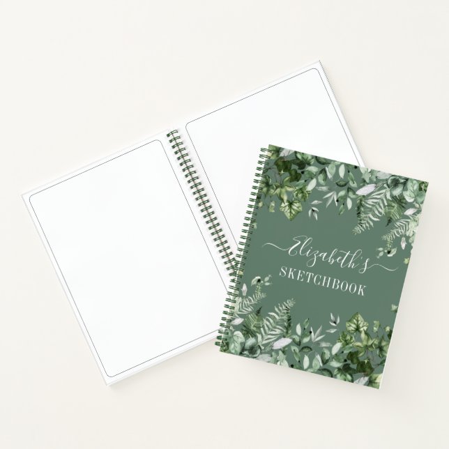 Cuaderno Watercolor Ivy Ferns Sage Green Sketchbook (Interior)