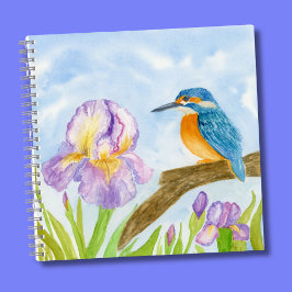 Cuaderno Watercolor Kingfisher with Purple Irises 