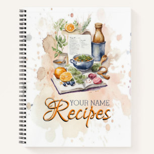 Cuaderno Watercolor Kitchen Receta Cookbook Moderno