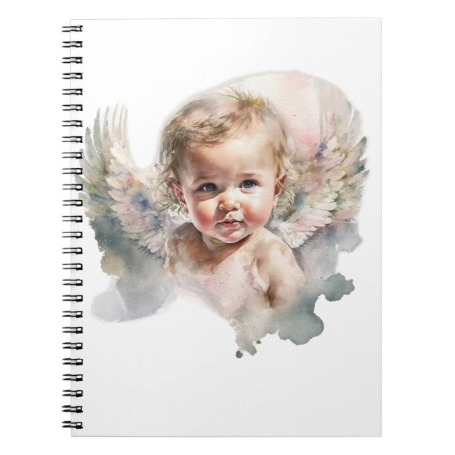 Cuaderno Watercolor lindo pegatina de ángel de bebé (Frente)