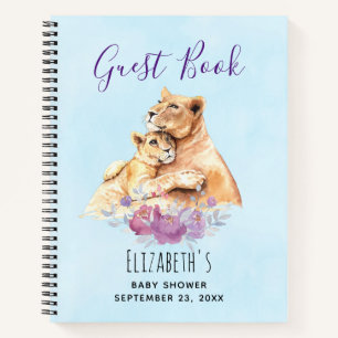 Cuaderno Watercolor Lion & Cub Baby Shower Guest Book