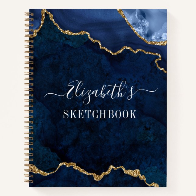 Cuaderno Watercolor Marble Gold Blue Geode Sketchbook (Anverso)