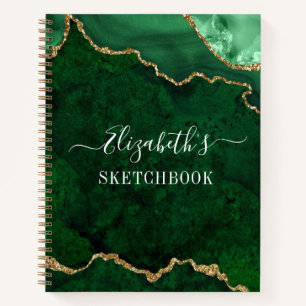 Cuaderno Watercolor Marble Gold Green Geode Sketchbook