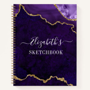 Cuaderno Watercolor Marble Gold Purple Geode Sketchbook