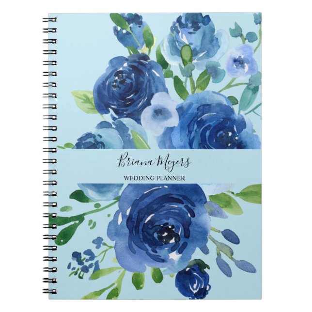 Cuaderno Watercolor Moderno Navy Floral Blue Business (Frente)